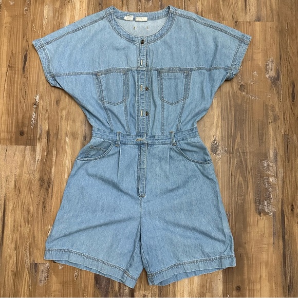 VTG 80s 90s Light Wash Blue Jean Denim Button Through Romper - Picture 6 of 10
